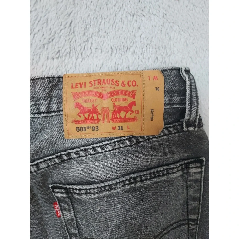 Levis Jean Shorts 501 93 Mens 31 Frayed Denim Button Fly Faded Black Grunge